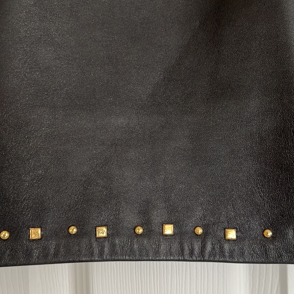 Vintage Black Genuine Leather 2pc  Studded Jacket And Skirt Size Small Petite - Picture 9 of 17